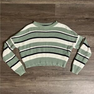 PacSun Sage Green Cropped Stripped Knit Sweater